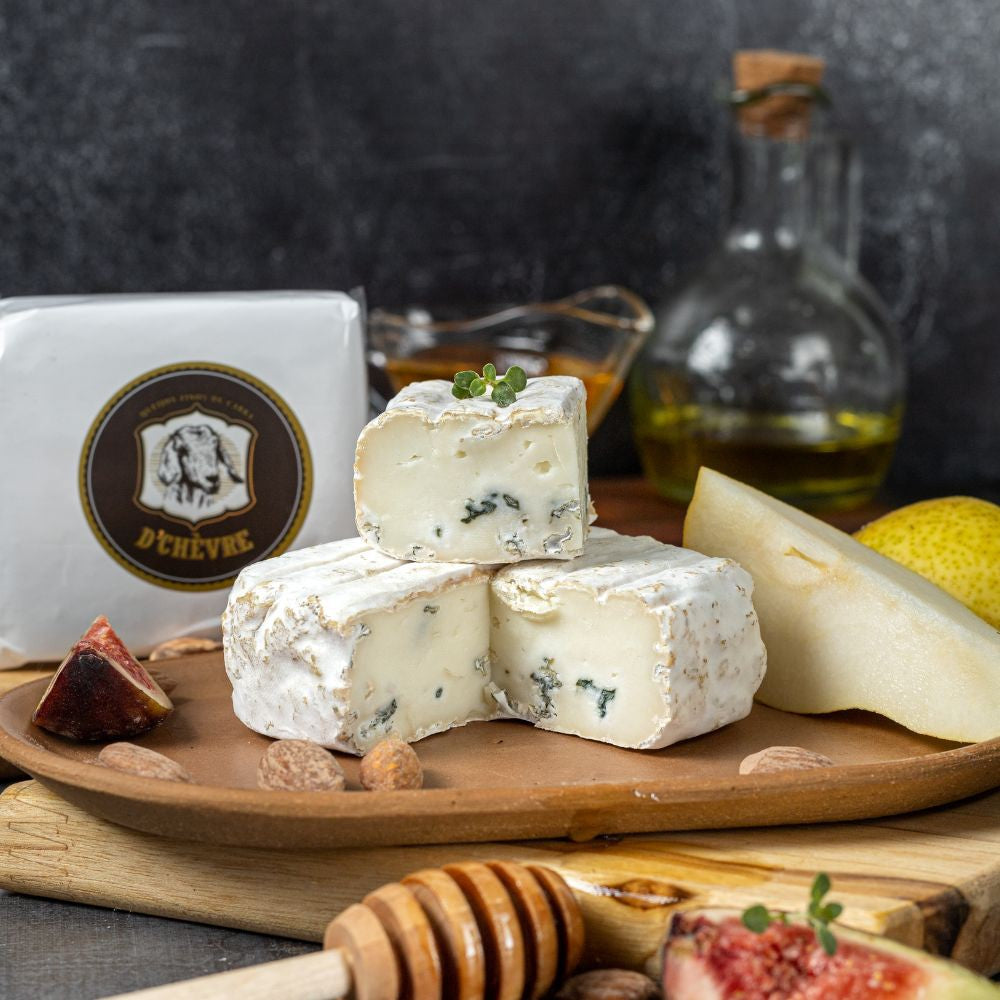 Queijo Artesanal de Casca Florida e Veios Azuis de Leite de Cabra – Peça 220G